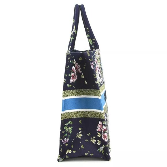 Auth Christian Dior Book Tote Large Handbag Tote Bag Navy Canvas - Picture 11 of 14